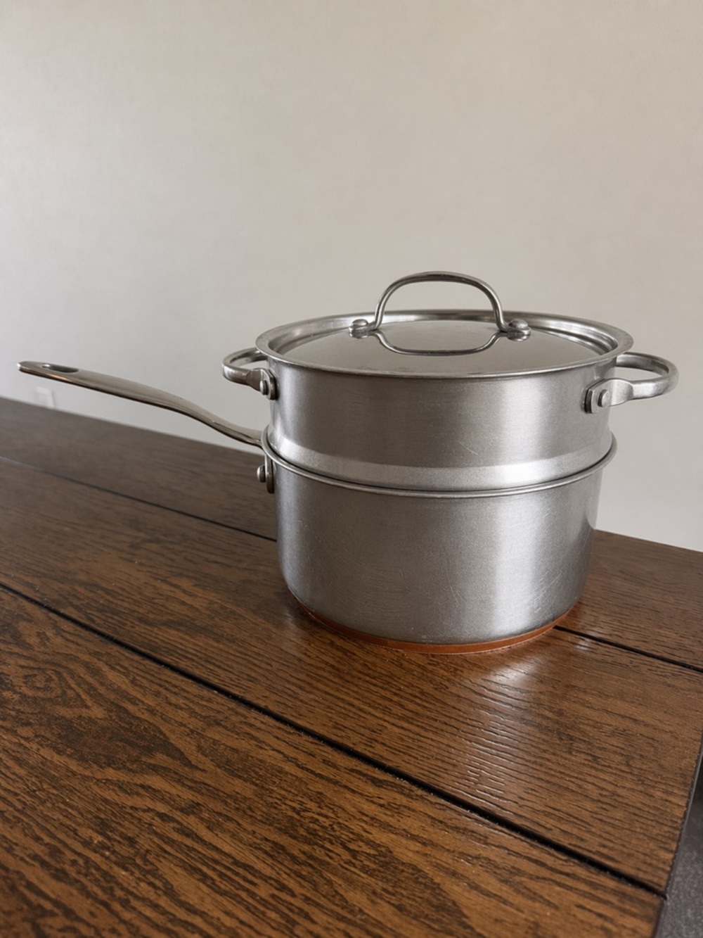 Vintage Revere Ware 3 Qt Sauce Pot Steamer Strainer With Lid Copper Bottom